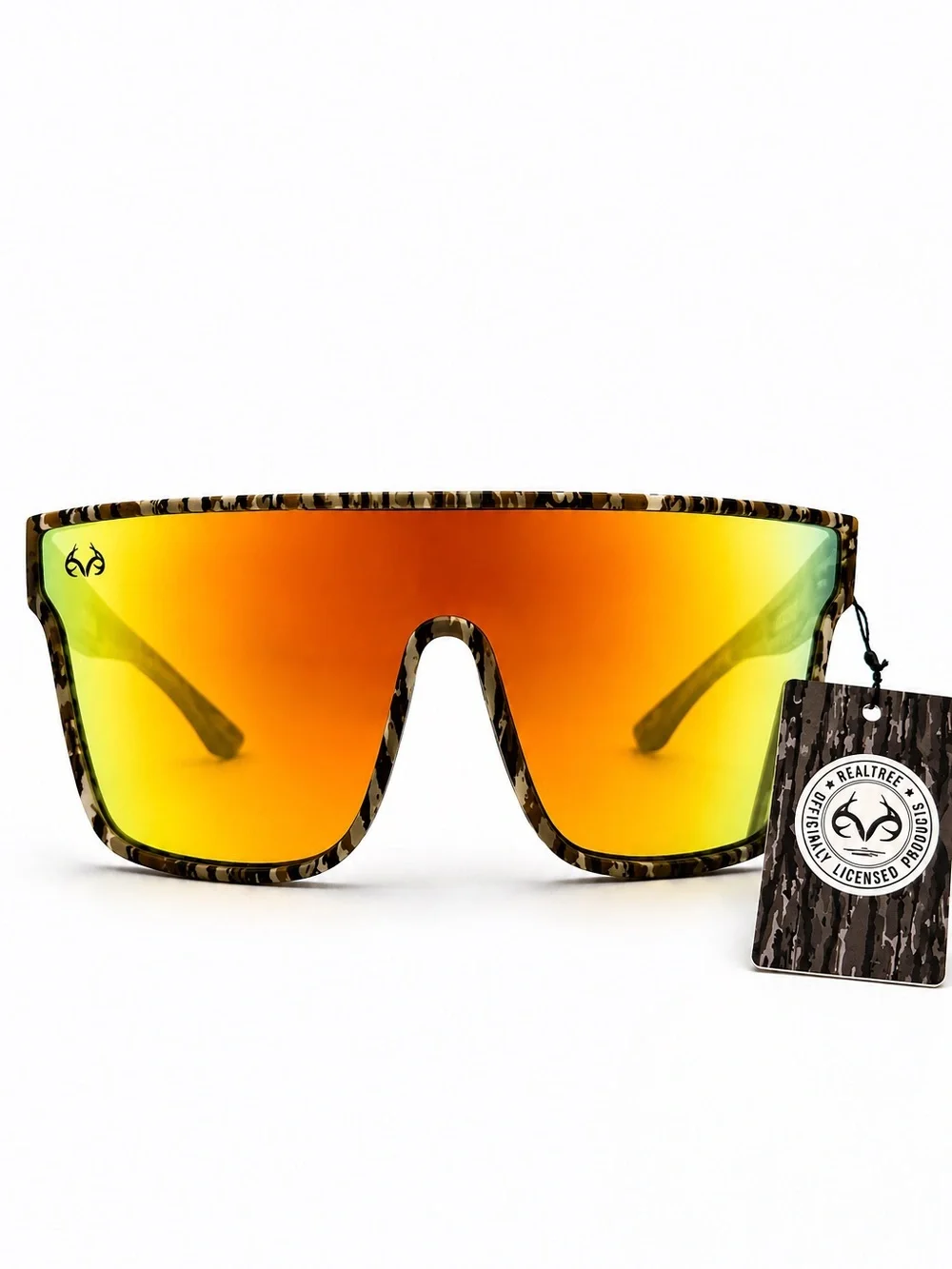 Realtree Camo Shield Sunglasses Orange Mirrored Lens Wraparound Sport NWT